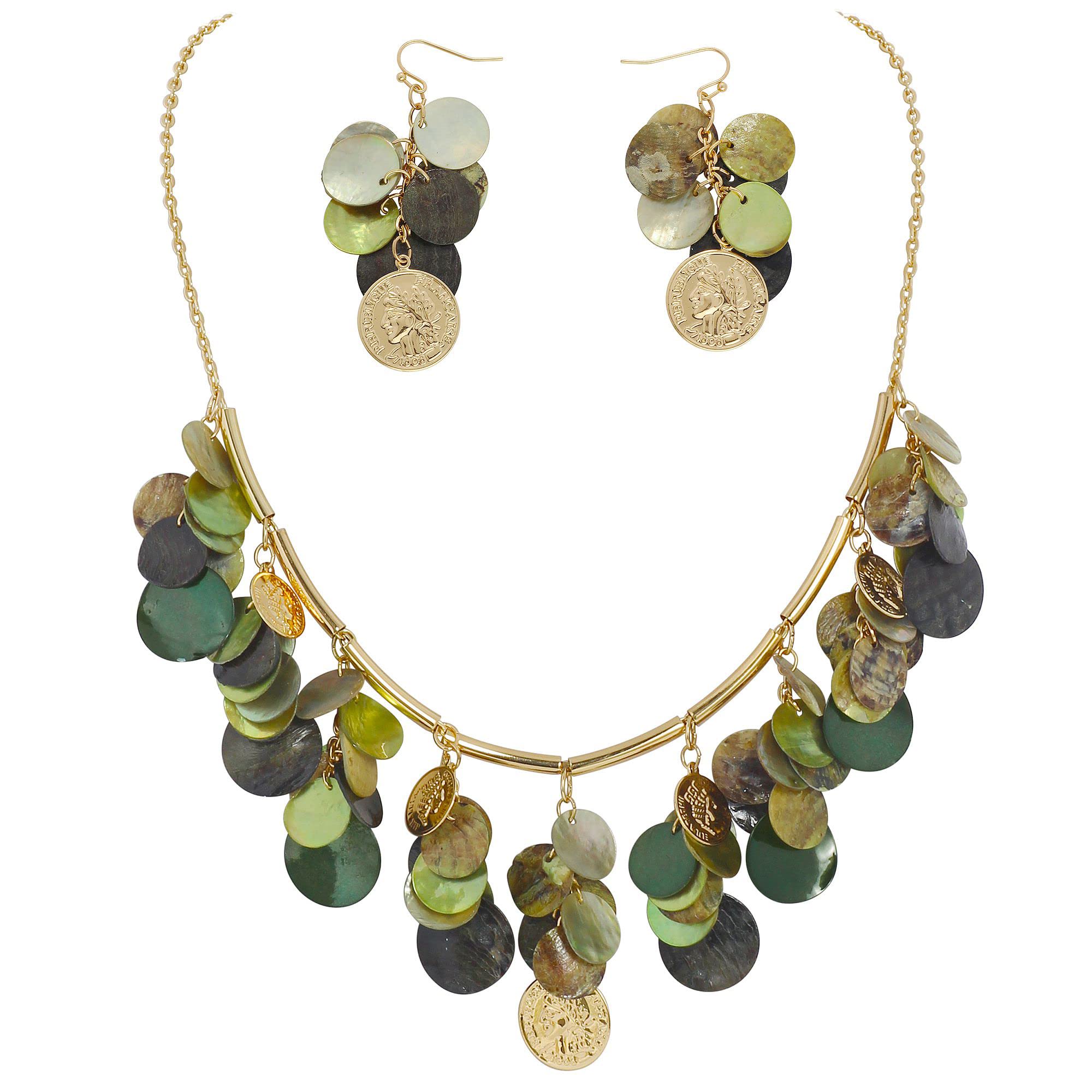 Firstmeet Colorful Coin Shell Tassel Necklace Nature Mother Of Pearl Handmade Chain Bohemian Style Choker Jewellry For Women