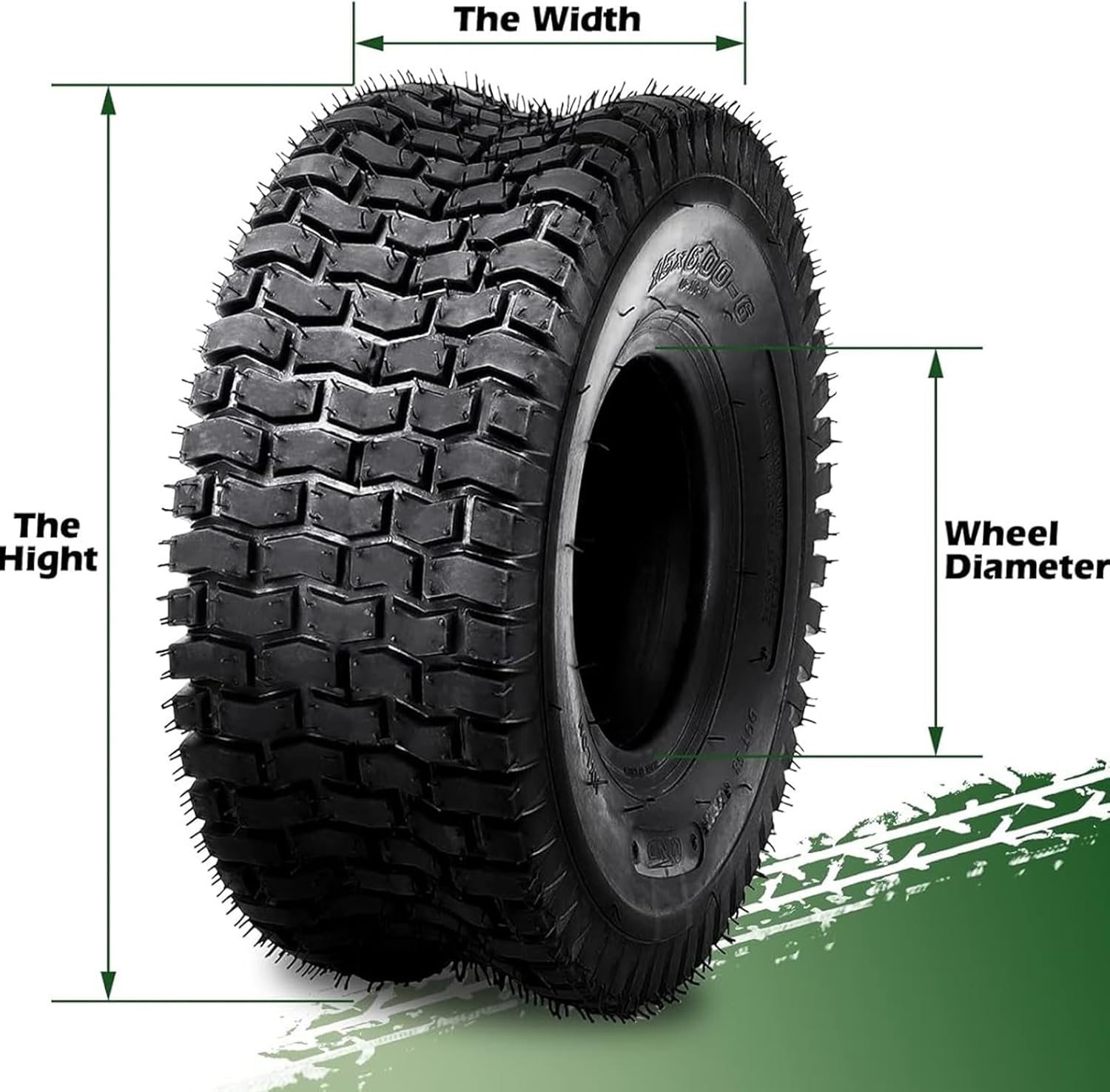 15x6.00-6 4PR Lawn Mower Turf Tire, 15x6x6/4 Ply Tractor Turf Tire & Garden Tire. Set of 2