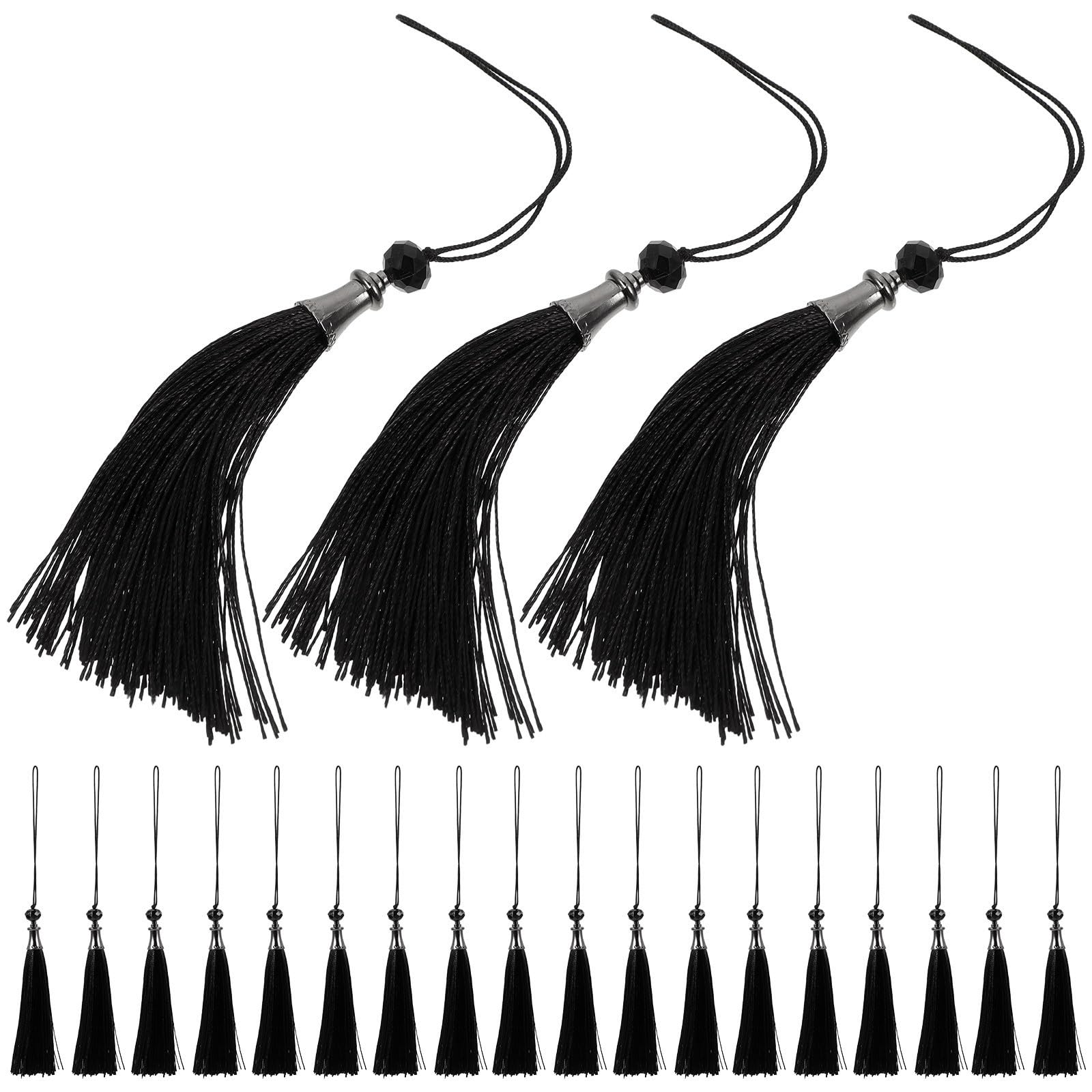Borlas negras de poliéster Lurrose para birrete de graduación pack de 50 piezas decorativas