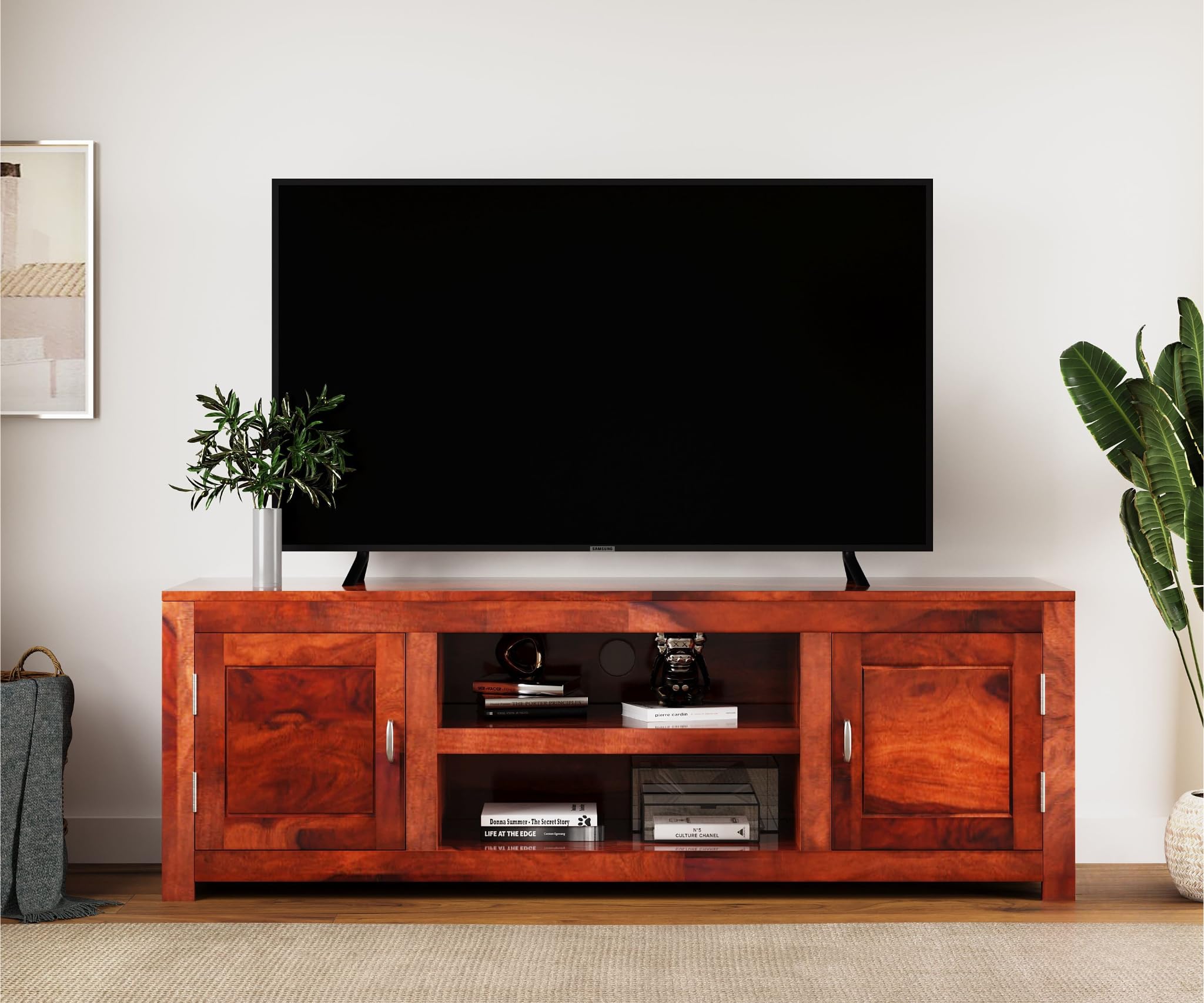 Furniture Solid Sheesham Wood Entertainment TV Unit with 2 Door | Rosewood Tv Stand/TV Cabinet for Living Room | Bedroom | Wooden TV Panel with Shelf Stoarge | TV Table-image-36