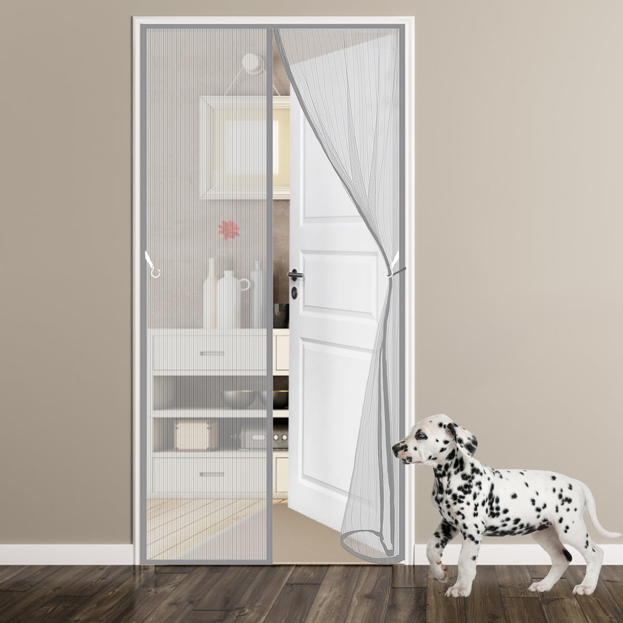 Awmder Gray Mosquito Door Screen 140 X 205 Cm With Heavy Duty Magnetic Mesh Screen Door Fits Door Up To