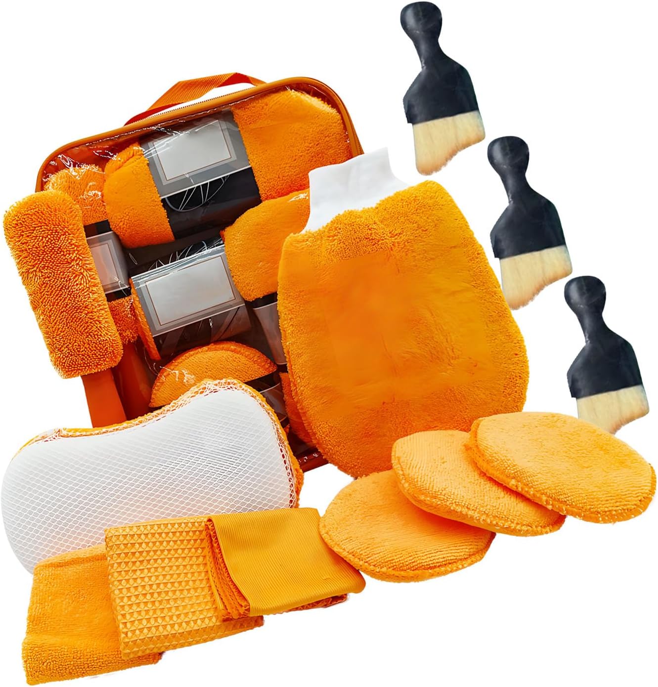 Pack of 12 Car Wash Mitt Towels Rags Applicator Pad Sponges Wheel Brush Tools Interior Exterior Washing Supplies Maintenance