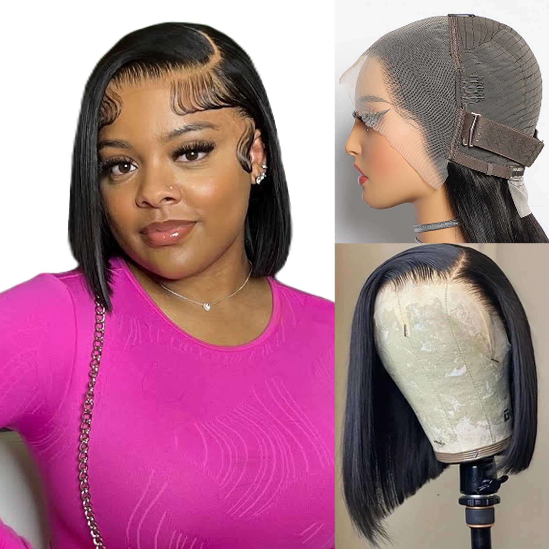 GIRLOFDREAMS 13x4 Bob Wig Human Hair Natural Color Straight Lace Front Wigs Glueless 180 Density Pre Plucked with Baby Hair Brazilian Remy Short Hair Transparent Lace Frontal Wigs for Black Women