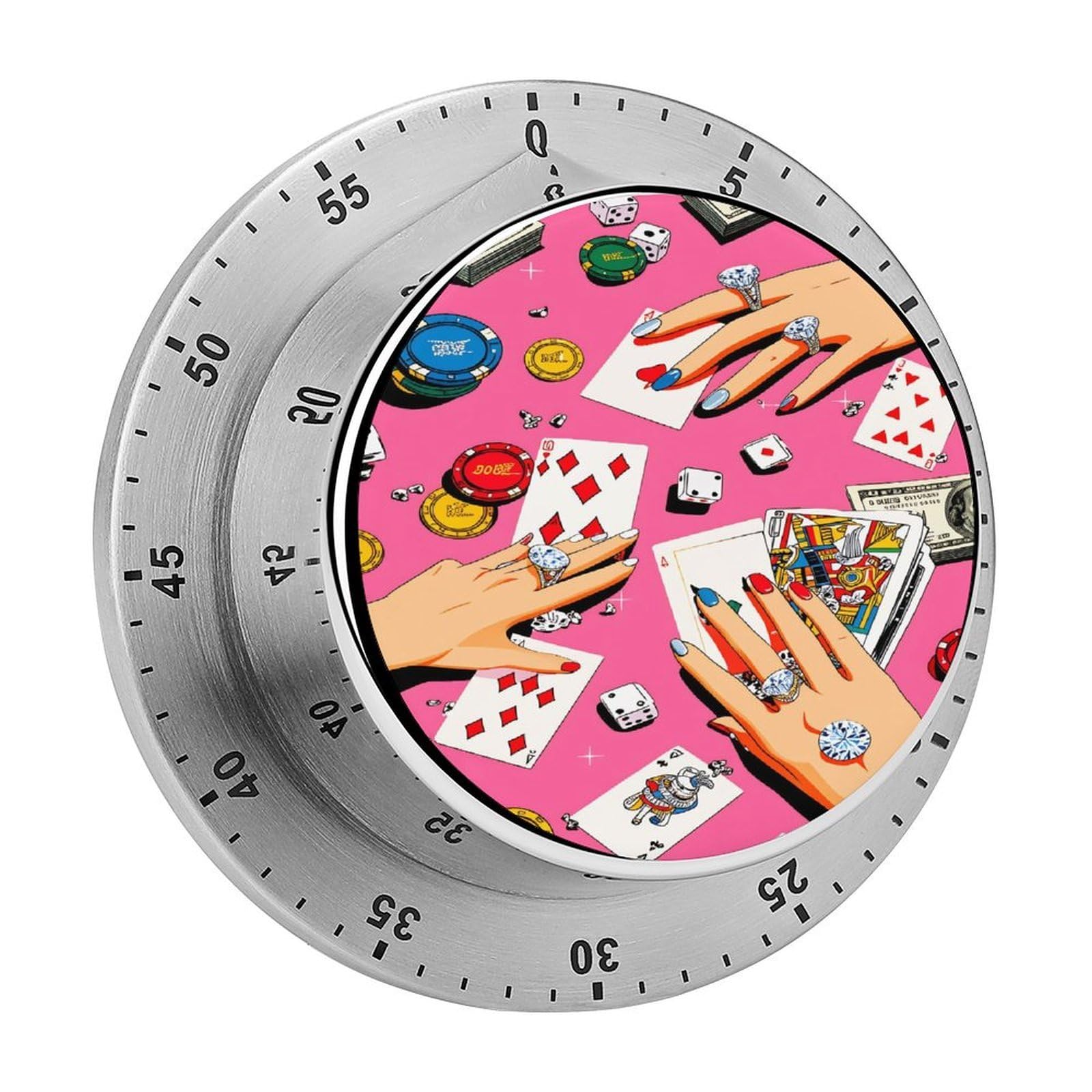 Casino Poker Cards Chips 60 Minute Wind Up Timer,Visual Mechanical Magnetic Timer with Loud Alarm for Kitchen