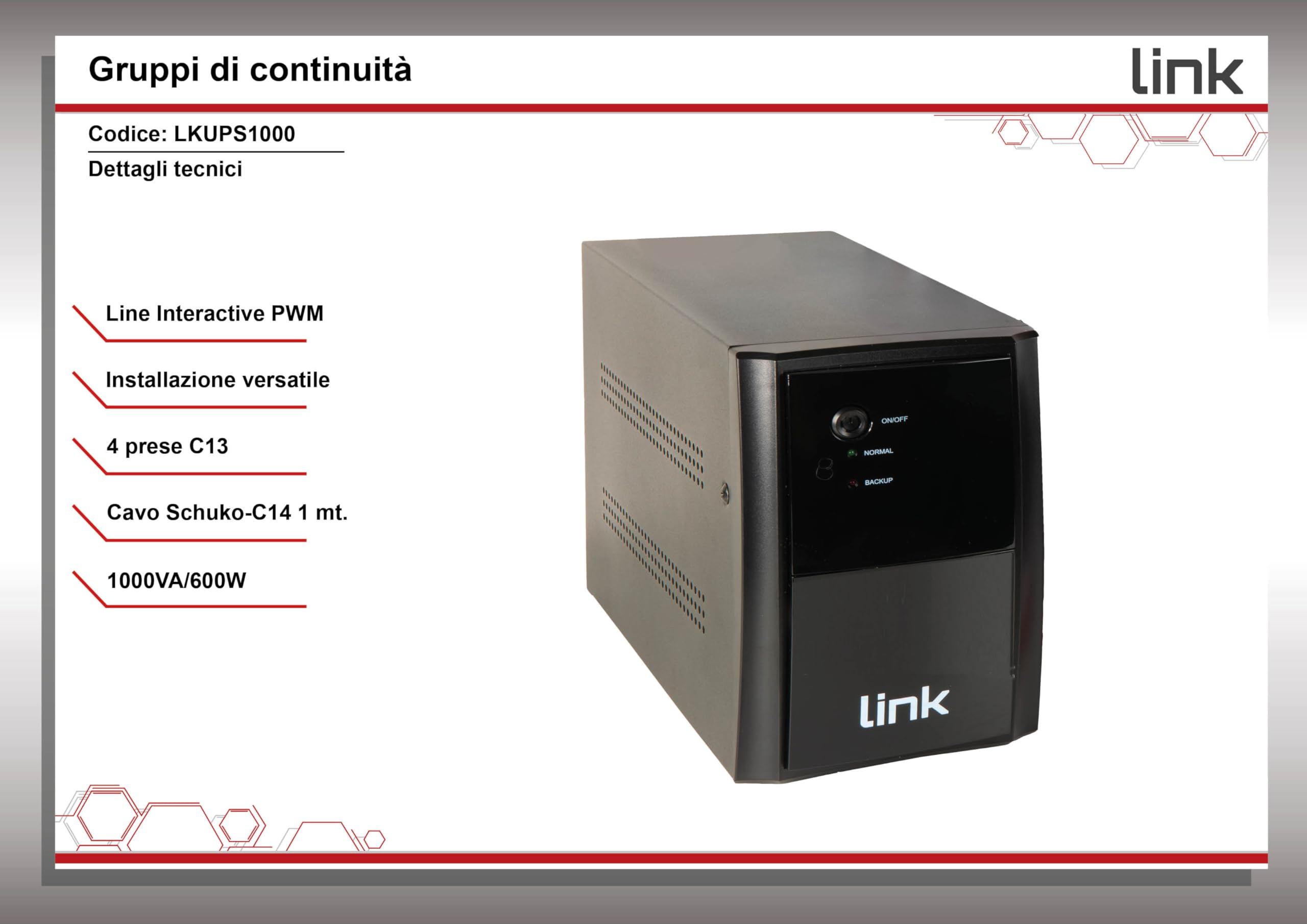 LINK LKUPS1000 - Sistema de alimentación ininterrumpida 1000 Va 600 W, Negro