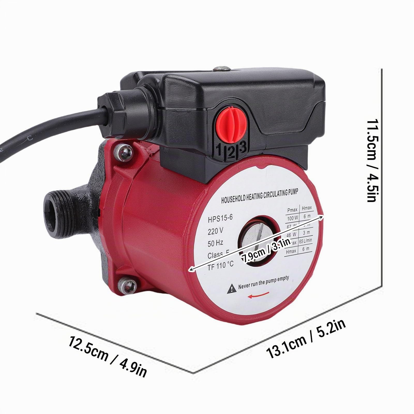 Pompe de Recirculation D'eau Chaude, Pompe de Circulation Blindée à 3 Vitesses 46 W 67 W 100 W 65 L/min pour Système de Chauffage avec Tuyau NPT de 1 Pouce, Joint de 3/4 Pouce (Prise UE