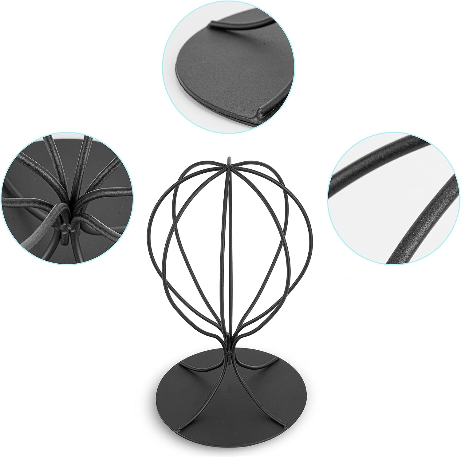 Black Hat Display Stand - Set of 2 Stylish Women Closet Hat Rack - Sturdy Metal Hat and Wig Holder - Stable Base, Matte Black Finish - Modern Free Standing Table Fedora or Baseball Cap Form