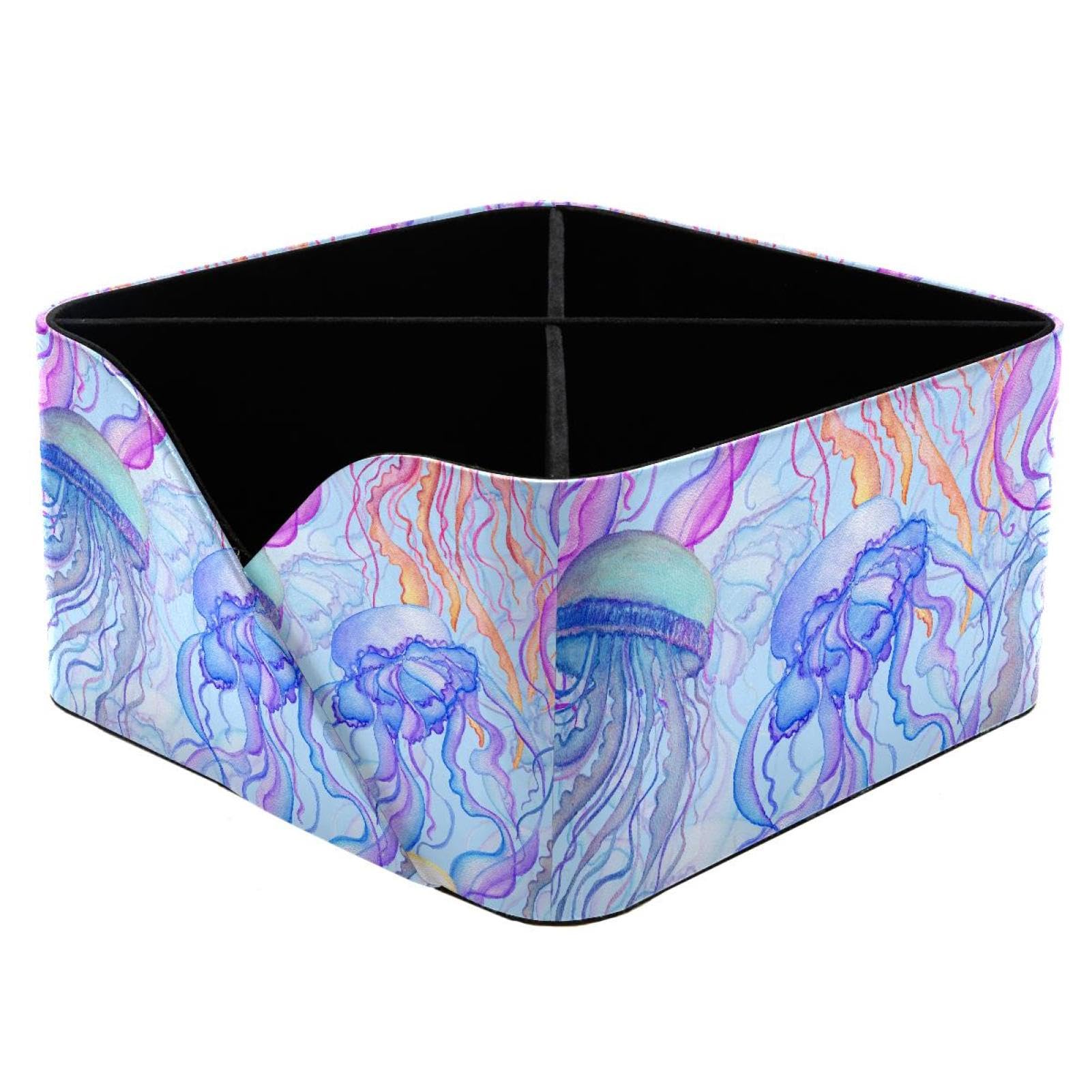 KengjuTesu Watercolor Jellyfish Sea Life Pattern Desktop Organizer Pen Holder, Rectangular Pencil Cup for Office, Study and Makeup Stations