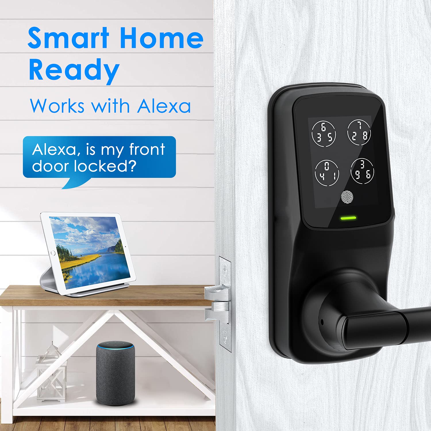 Lockly PGD628WMB Secure Pro Latch, WiFi Smart Lock with Fingerprint