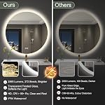 S·BAGNO 24'' Round Bathroom Mirror with Lights, LED Bathroom Vanity Wall Mirror with Anti-Fog, Stepless Dimmable, 3 Colors, Tempered Glass Lighted Vanity Smart Mirror for Bathroom