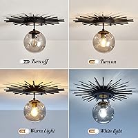 Vista 4 de UOFUS Lámpara de techo pequeña de montaje empotrado negra con globo de cristal Sputnik Starburst 1 luz cerca de techo para pasillo, comedor