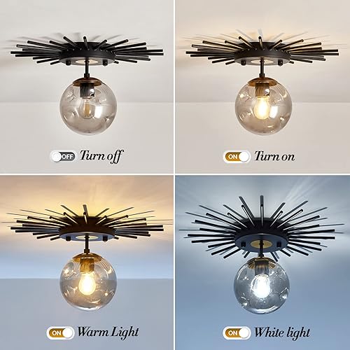 Miniatura 4 de UOFUS Lámpara de techo pequeña de montaje empotrado negra con globo de cristal Sputnik Starburst 1 luz cerca de techo para pasillo, comedor,