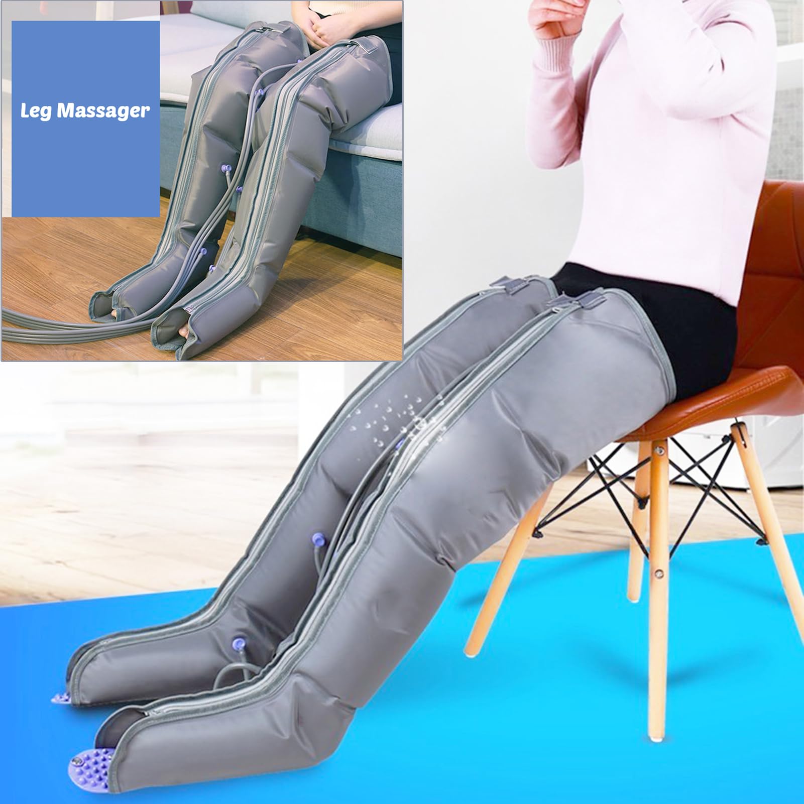 Stivaletti pressoterapia massaggiante per gambe efficaci per alleviare le gambe, 4 cuscini d'aria, durata e pressione regolabili facilmente (4 camere da letto, 2 gambe)