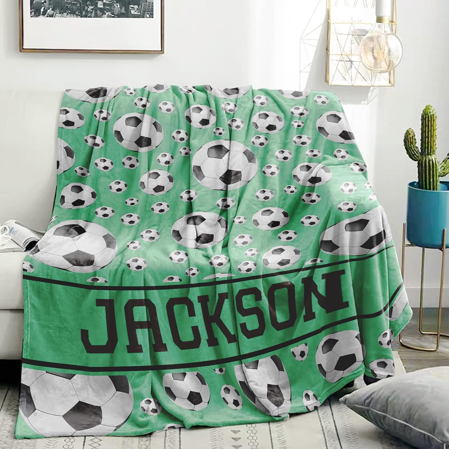 Ship Next Day, Customized Name Football Blankets for Boys Girls, Personalized Soccer Blanket with Name for Kids Teens, Soft Personalized Gifts for Baby Toddler Birthday, 40" x 50"