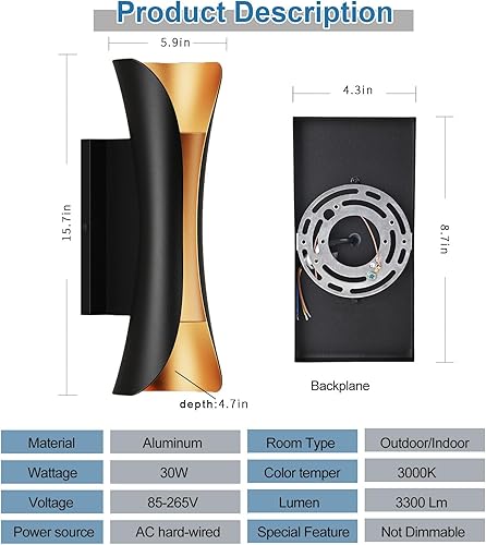 Miniatura 3 de Lámpara de pared al aire libre de 10 W, lámpara de pared exterior moderna de aluminio negro, impermeable, para porche, patio, garaje, paquete de 2