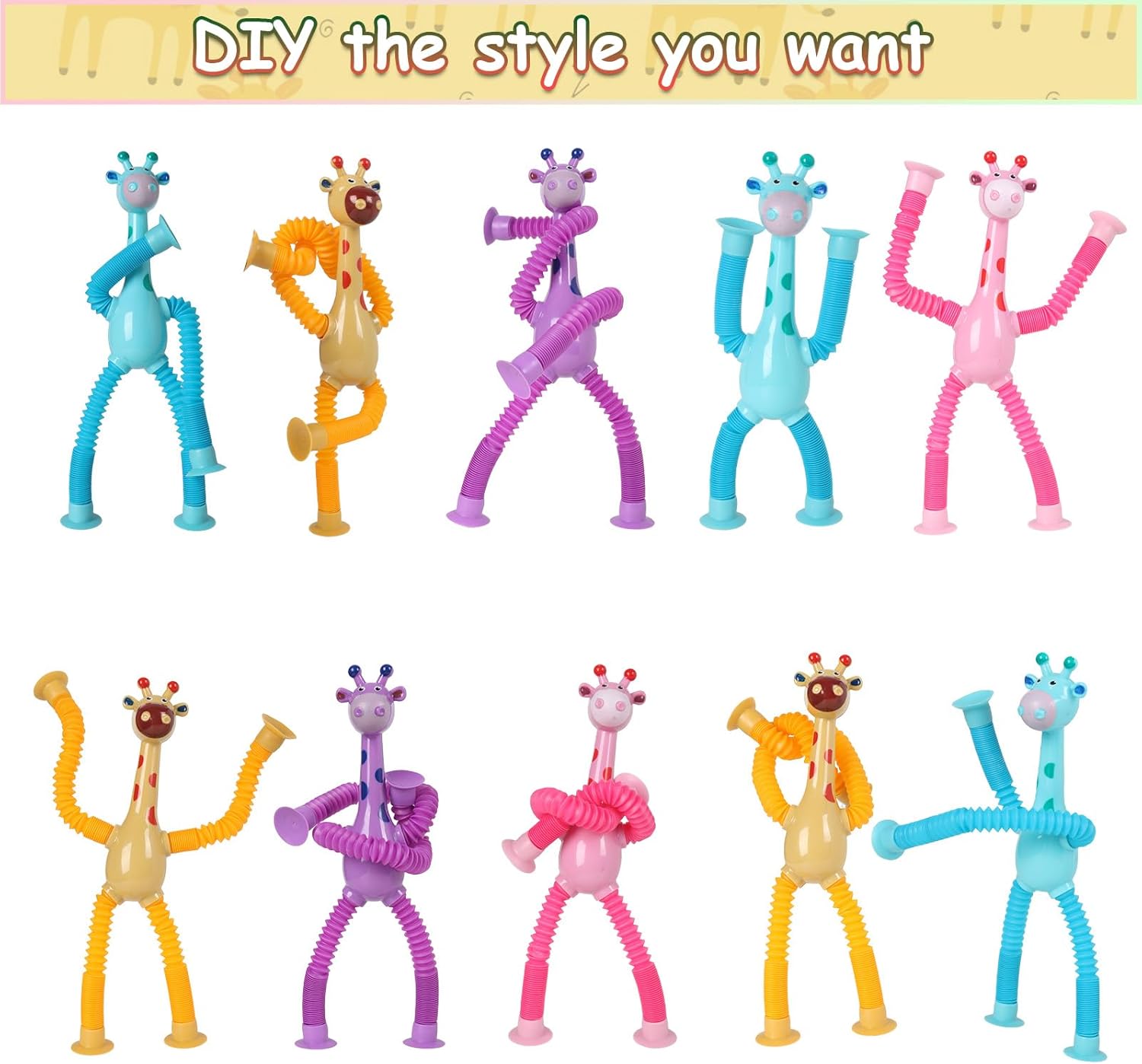 Christmas Pop Tubes Sensory Toys, 4Pack Christmas Telescopic Suction Cup Toy for Toddlers Kid Boys Girls Year Old Age 3+, Travel Christmas Decors Sensory Airplane Resturant Anxiety Toys (Giraffe)