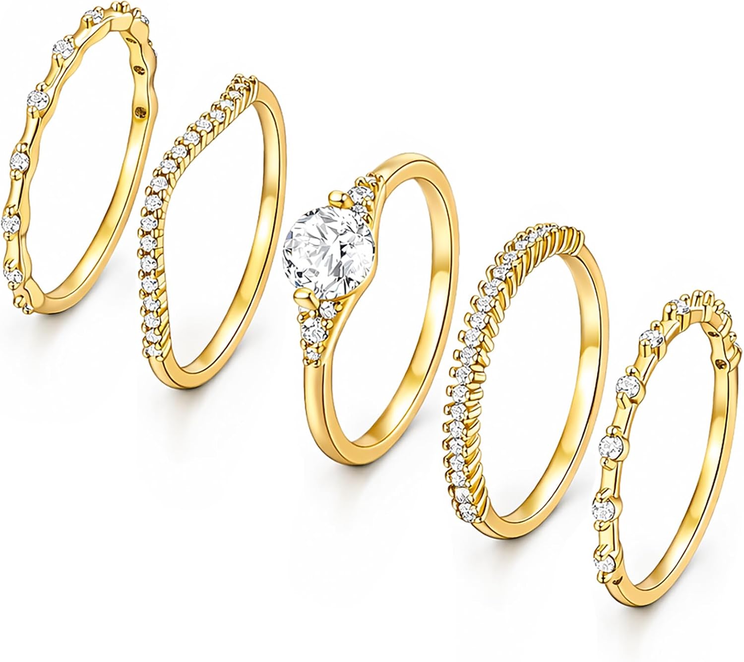 iF YOU Gold Rings for Women Non Tarnish, Dainty 14K Gold Plated Stackable Cubic Zirconia Knuckle Ring Set, Trendy Statement Promise Wedding Bands Stacking Engagement Rings Size 6 7 8 9 10