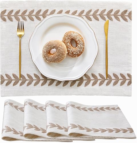 Miniatura 18 de Wracra Manteles bordados, juego de 4 manteles de 13 x 18 pulgadas, manteles rústicos irregulares de sauce para mesa de cocina y resistentes al Verde