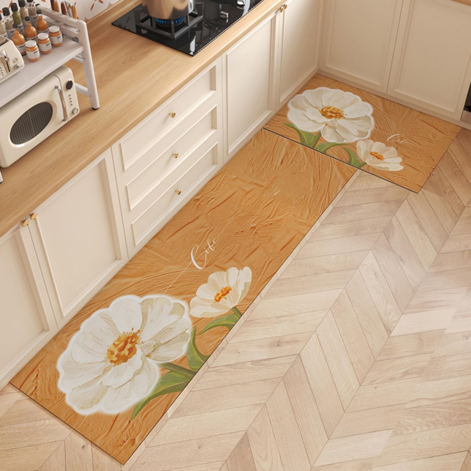 Tapis de cuisine orange et blanc pour couloir et salle à manger chaleureuse