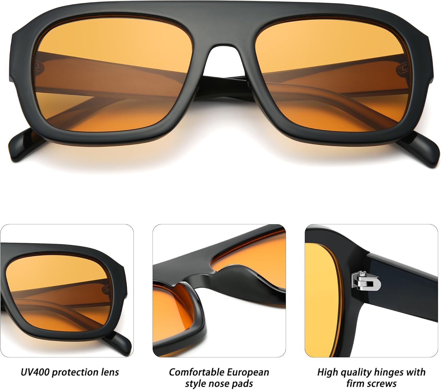 Square Aviator Sunglasses for Women, Vintage Flat Top Designer Shades Stylish Frame Sun Glasses - Image 3