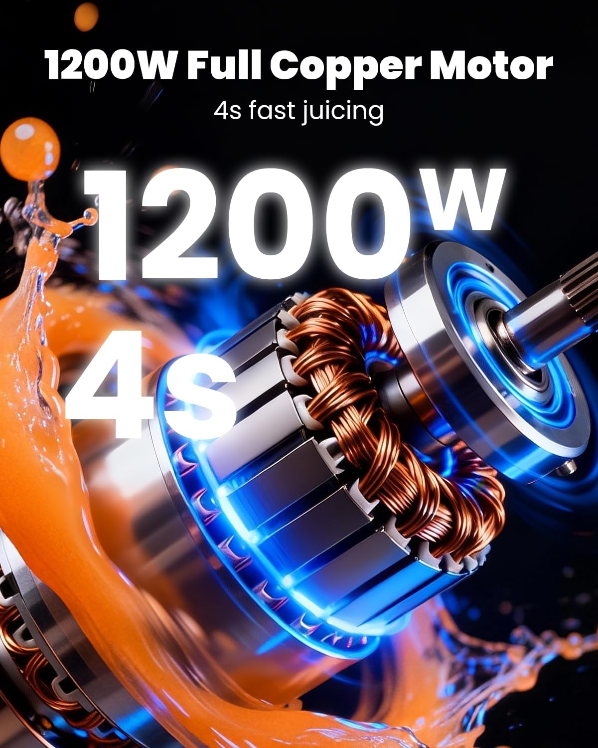 GDOR Centrifugeuse puissante de 1200 W de 2 L avec grande ouverture de 81 mm de large, machine à jus de fruits et légumes entiers, facile à nettoyer, moteur en cuivre, brosse anti-goutte incluse