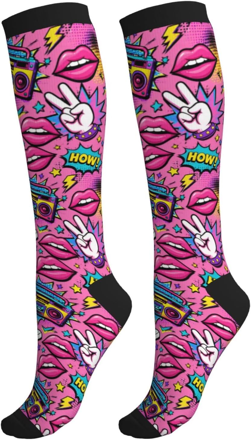 Compression Socks Calf Knee High Support Socks Novelty For Women Men Athletic Running Hiking Nurse
