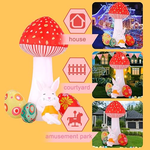 Miniatura 6 de Conejo inflable de Pascua para decoración al aire libre conejo inflable de 6 pies con huevos decoración LED integrados para patio jardín césped