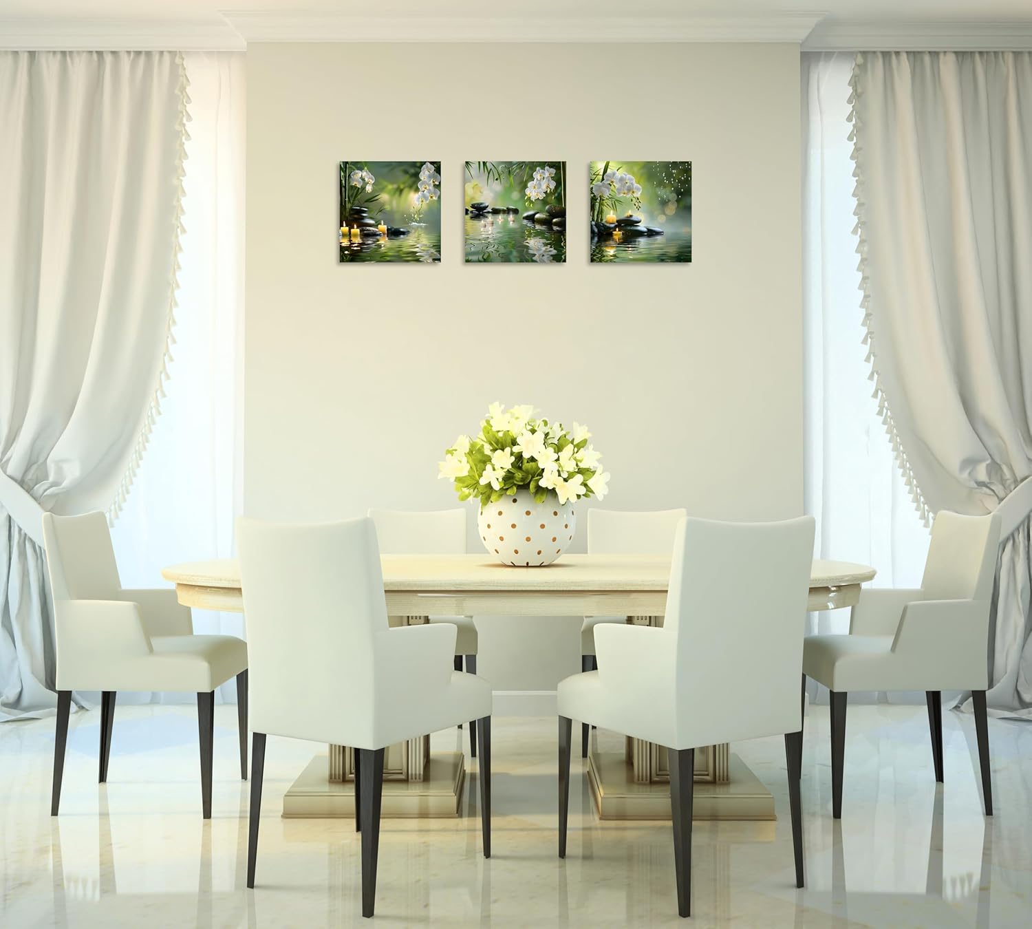TutuBeer 3 Pcs Canvas Zen Wall Art Zen Wall Art for Bathroom Bamboo Spa Stone White Flower in Water Picture Print on Canvas Spa Art for Walls for Home Decor Wall Decor Stretched and Framed 12x12inch