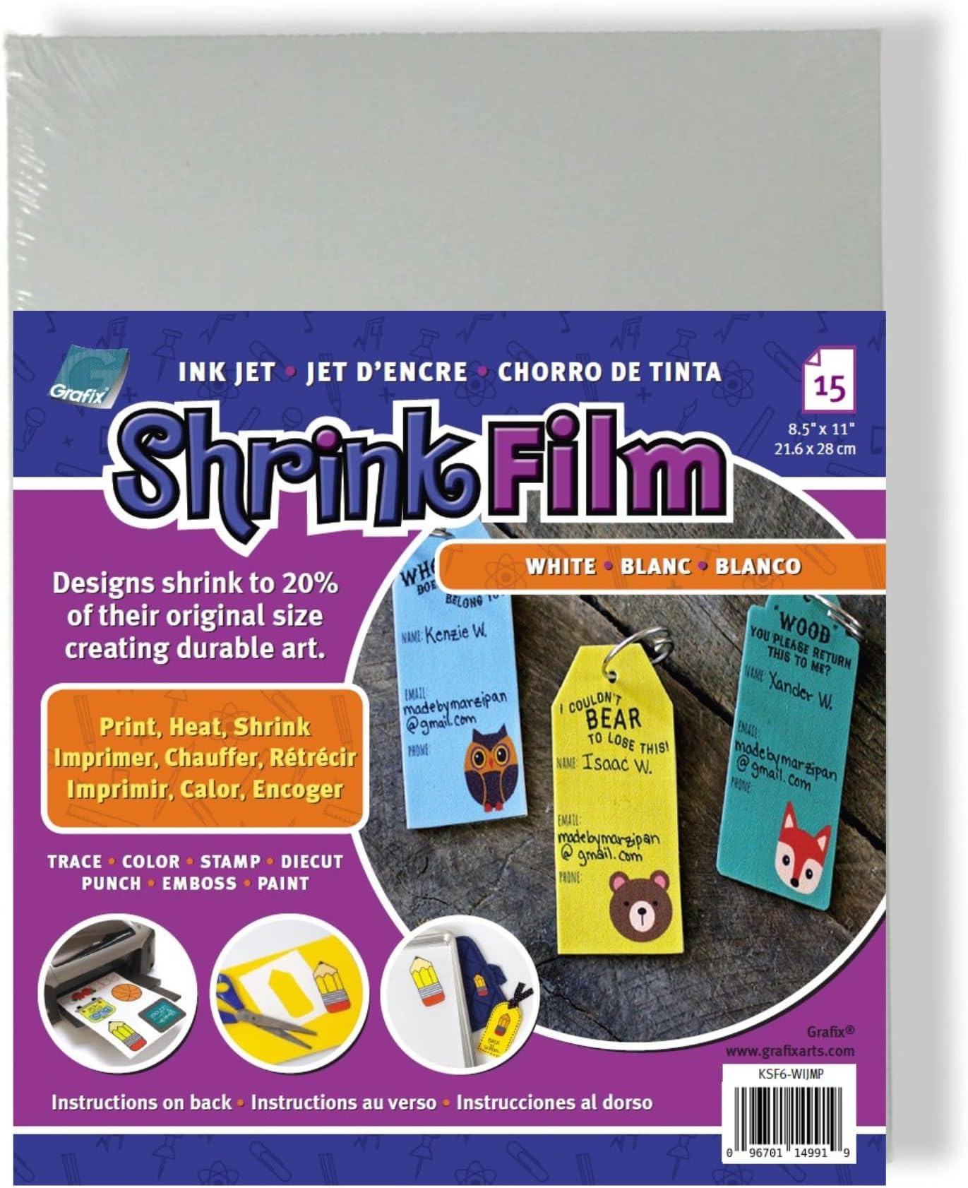 Grafix Shrink Film 8 1/2 x 11 in. Ink Jet White 6 pc.