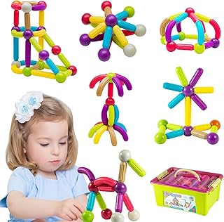 مجموعة عصي مغناطيسية من 46 قطعة، مجموعة قضبان وكرات مغناطيسية، مكعبات بناء مغناطيسية تعليمية للأطفال الصغار، ألعاب تعشيق، مكعبات بازل مغناطيسية، ألعاب ستيم للإبداع، هدية للأطفال الصغار