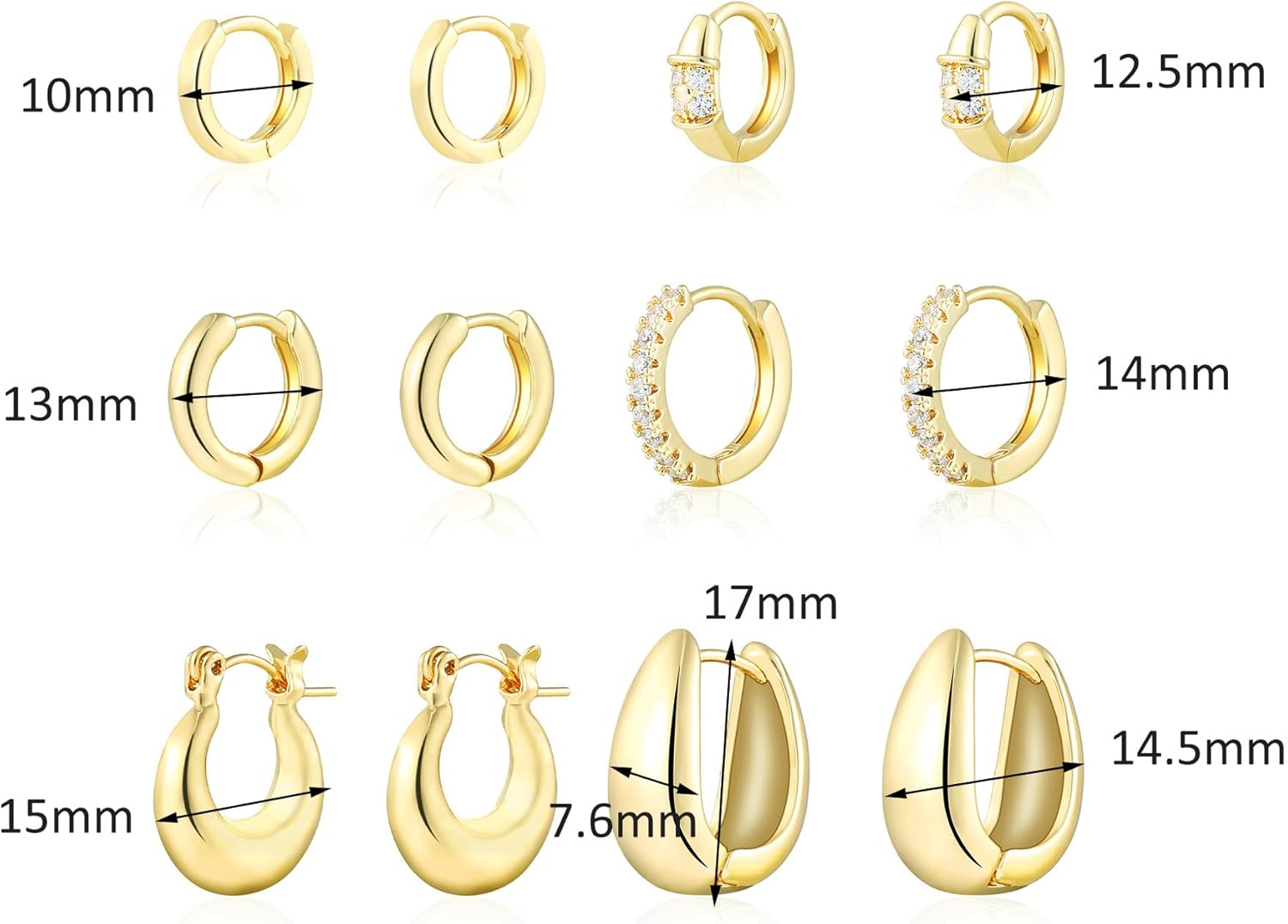 6 Pairs Small Gold Huggie Hoop Earrings for Women, 14K Gold Plated Cartilage Piercings Hoop Earrings Hypoallergenic, Trendy Lightweight Chunky Hoops Set for Women Gifts. - Image 6