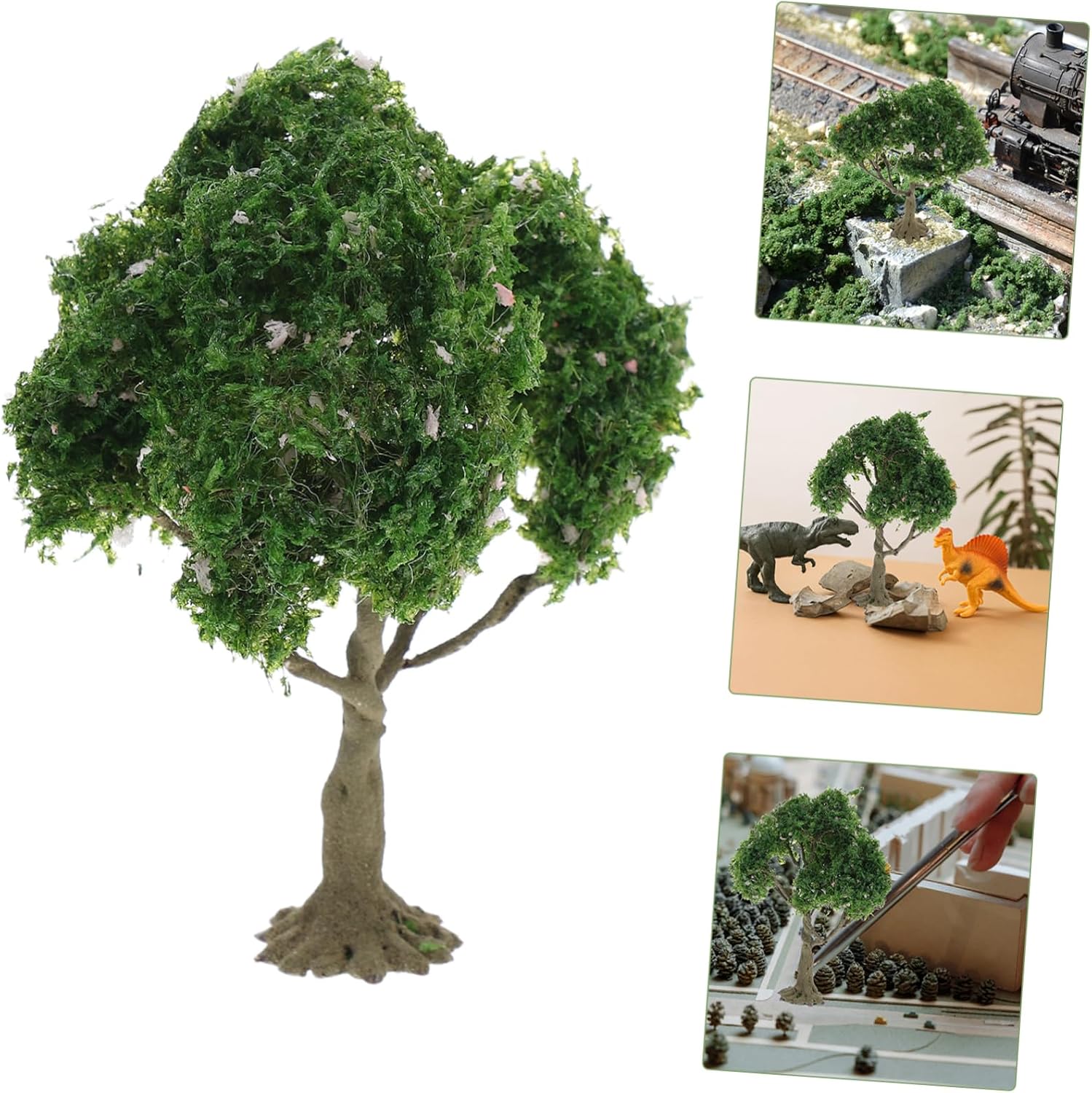Miniature Landscape Model Trees Handmade Plastic Scenery for Dioramas Train and Fairy Gardens Unique Art Wire Branch Design Green and White Flower Tree