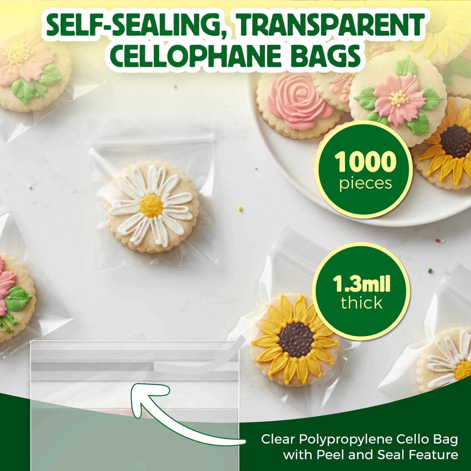 Seal Fresh Self Sealing Cellophane Bags - 4" x 6" (1000 Count) - Clear Plastic Resealable Cello Bag - Cellophane Treat Bags, Cookie Bags for Packaging, Candy bags, Cello Bags, Pastry Bags