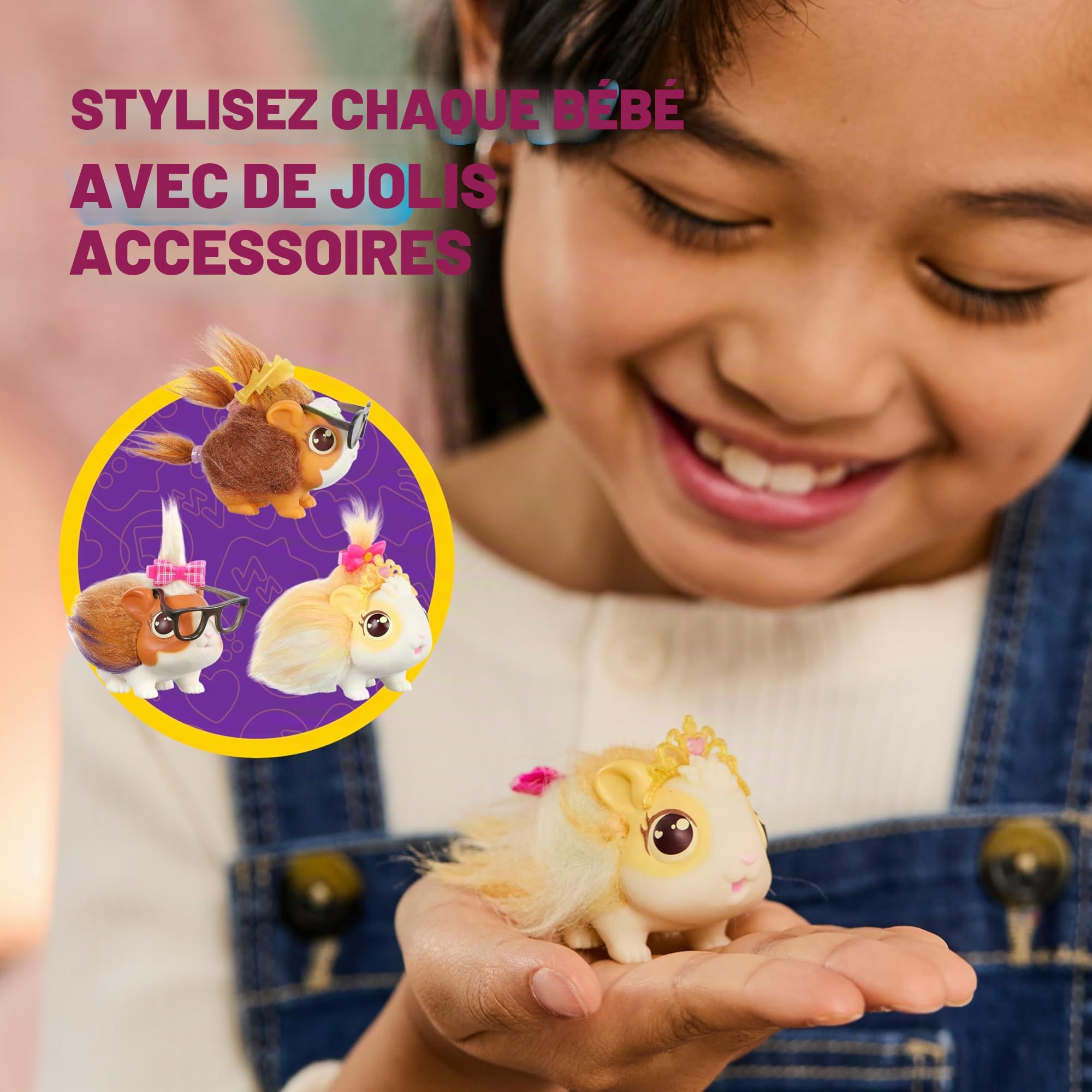 LLP Little Live Pets Mama Surprise Maman Cochon d’Inde Interactive Pelage Doux avec Clapier et 3 Bébés Surprises Sons et Réactions