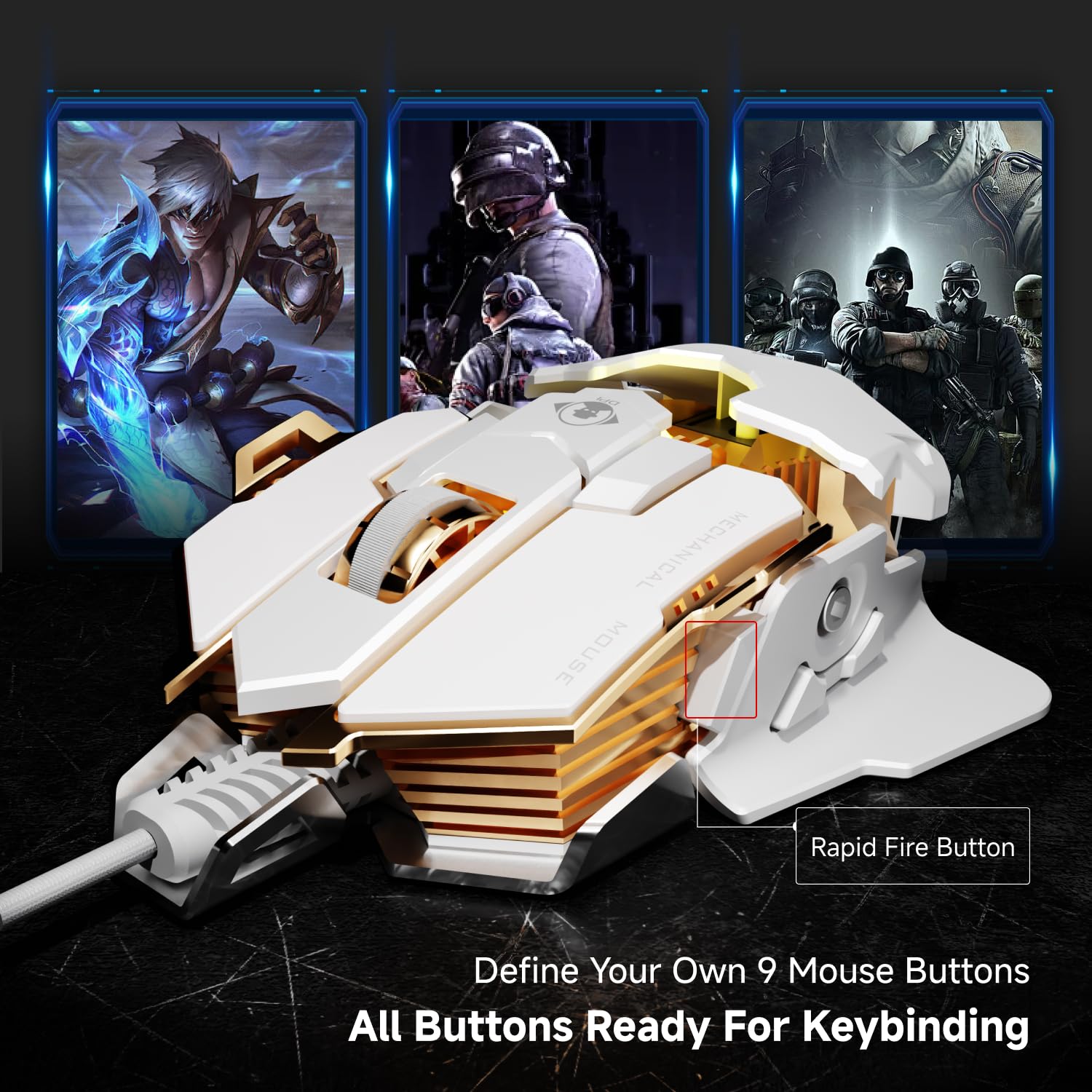 Souris Gaming Filaire avec Boutons Programmables 12800 DPI, Rétroéclairage
