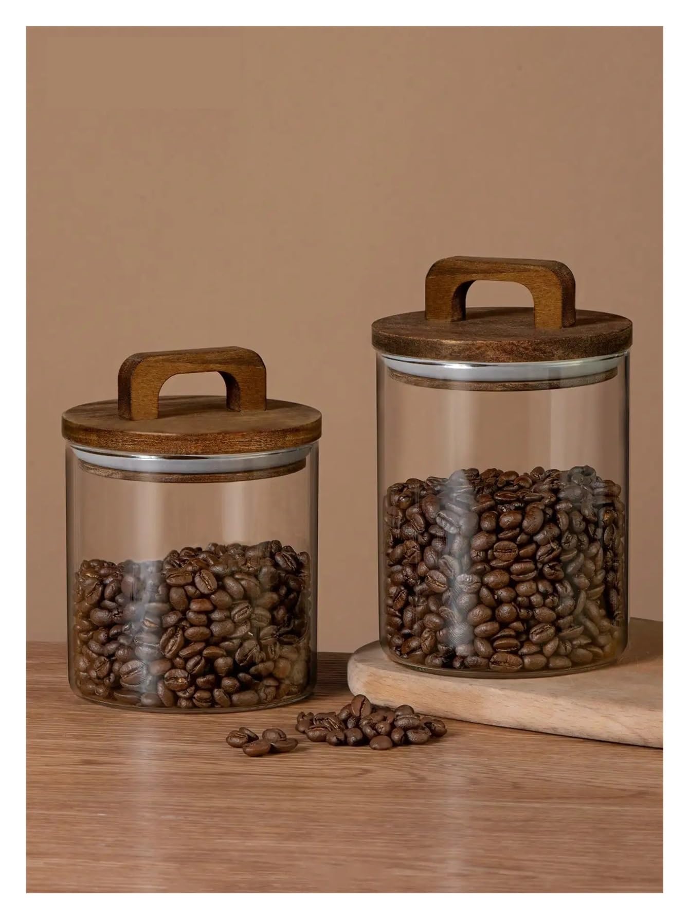 1pc Kaffeebohnen versiegeltes Glas mit Griff Holzdeckel Vorratsglas Kaffeebohnen Glasbehälter Kaffeekanister Kaffee Eckdekor für Kaffeebohnen, Zucker(800ml)