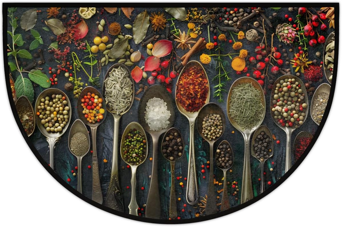 Kitchen Vanilla Spices Half Round Door Mat Non Slip Washable Decorative Kitchen Semi Circle Area Rug Absorbent Soft Entrance Mat Indoor for Kitchens Bathroom Patio Front Door Mat Decor
