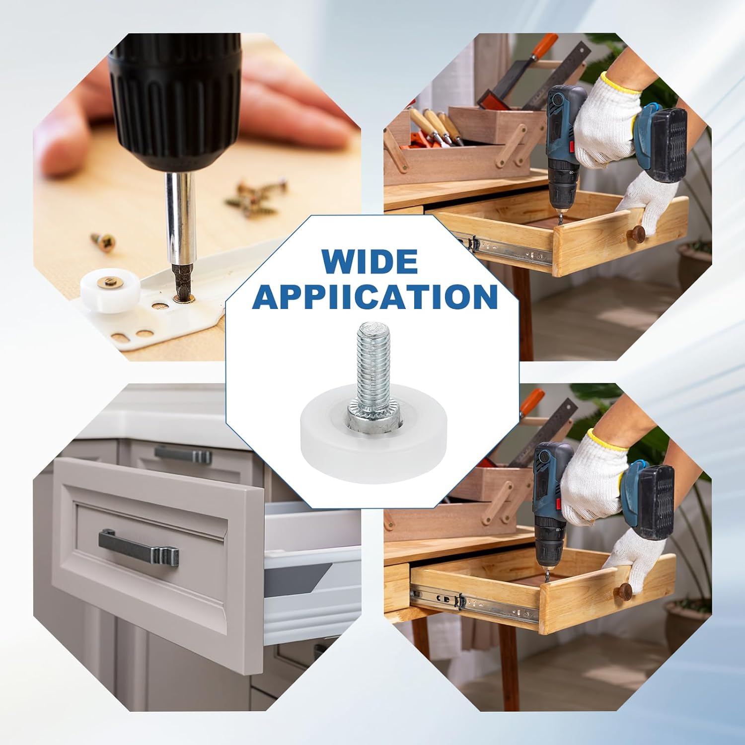 uxcell 12Pcs 26mm Drawer Rollers, M6 x 0.59" Thread Plastic Positioning Pulleys Flat Surface Small Drawer Pulley Bearing Replacement Wheel for Furniture Parts Cabinet Cupboard Slides