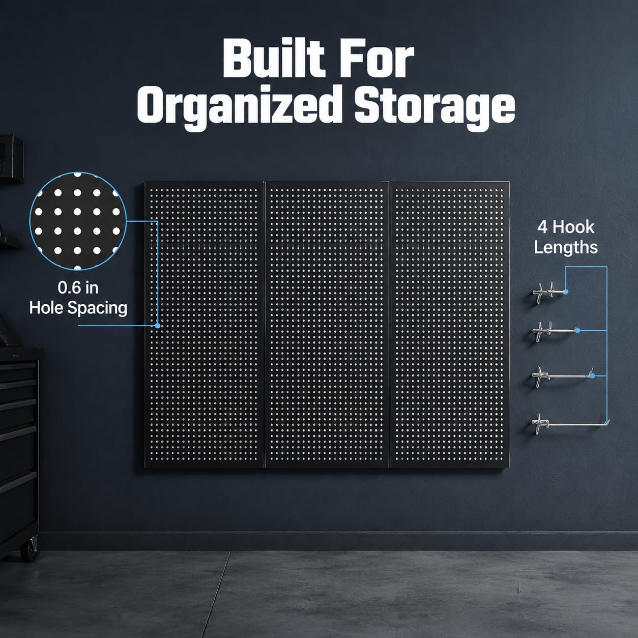 36 x 20 Inch Metal Pegboard Kit, 3Pack Pegboard Panels with 100Pack Hooks, Black Peg Board Wall Organizer for Garage Workbench