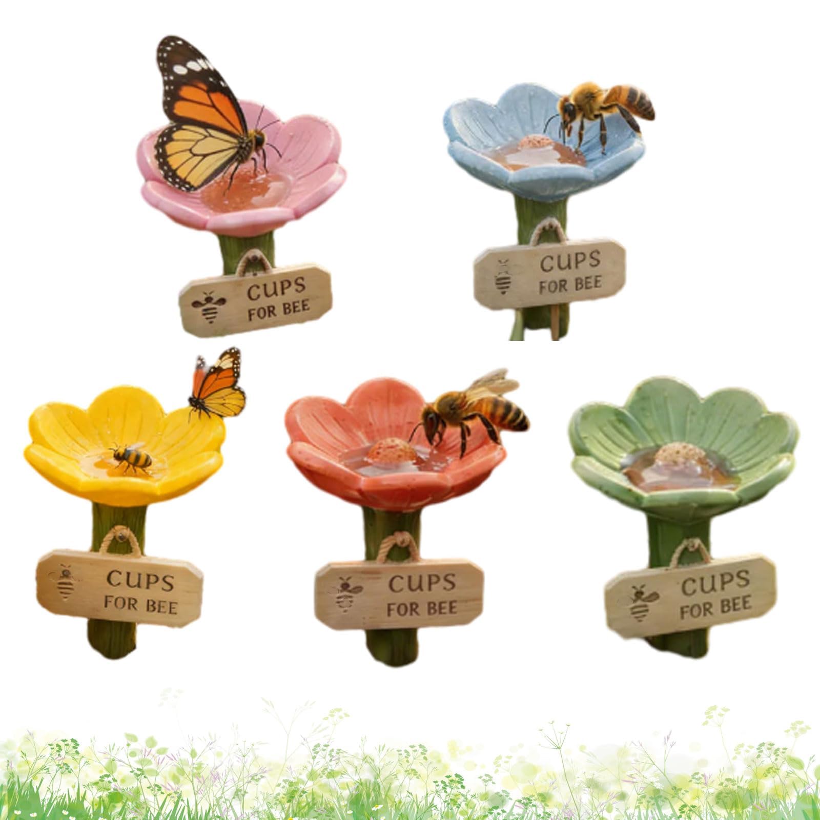 Station d'arrosage d'abeille en céramique en forme de fleur, station d'arrosage pour le jardin avec motif floral, pollinisateur extérieur