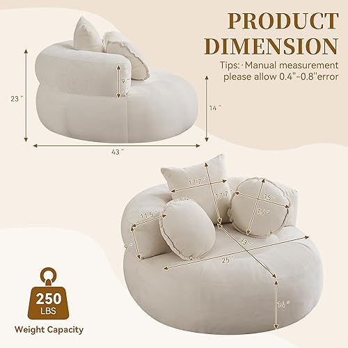 Miniatura 2 de Silla redonda de gran tamaño, tumbona circular comprimida de chenilla, sin montaje, silla de barril sin hueso, puff perezoso, silla decorativa para