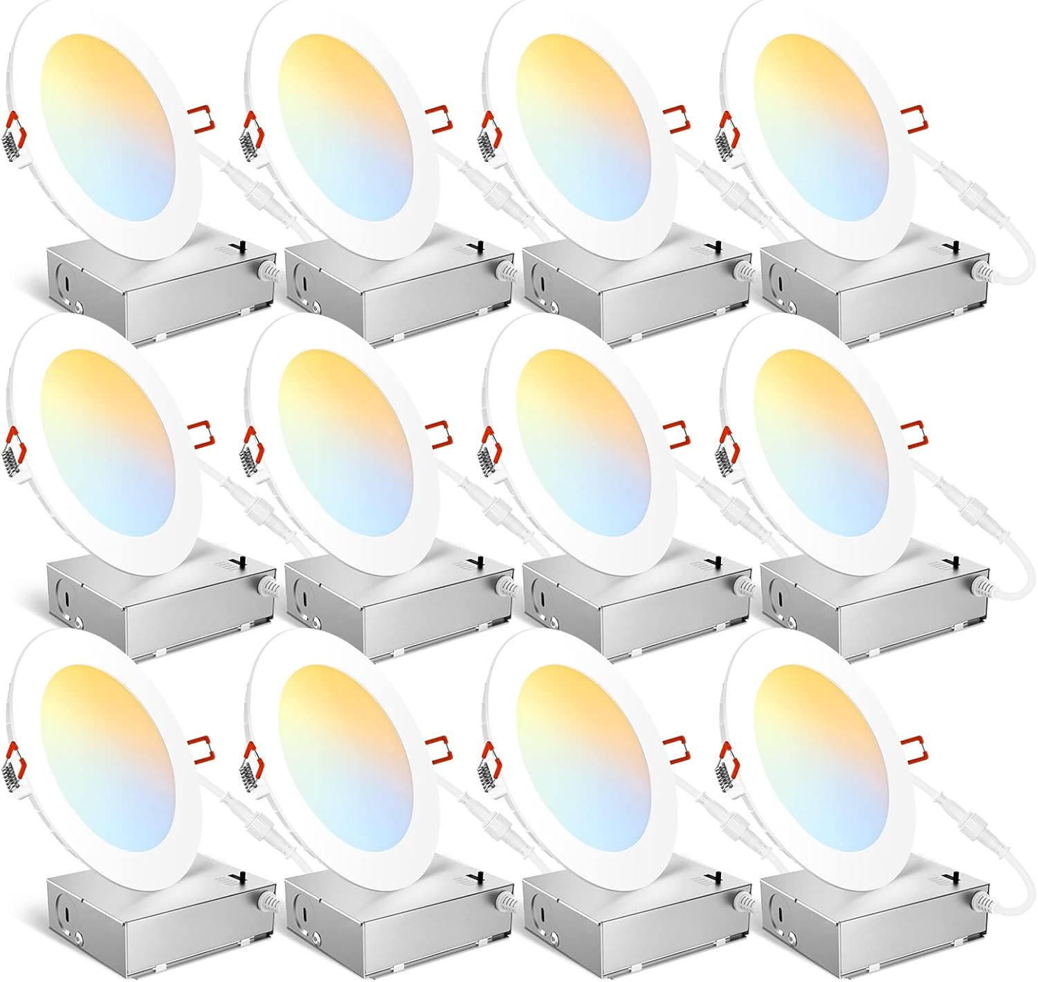 Consciot Ultra-Thin LED Recessed Lighting 6 Inch 12 Pack, Slim Junction Box, 2700k-5000k, CRI>90, 5CCT Dimmable Canless Retrofit Recessed Light Fixtures, 16W, 1150LM Wafer Downlight, ETL