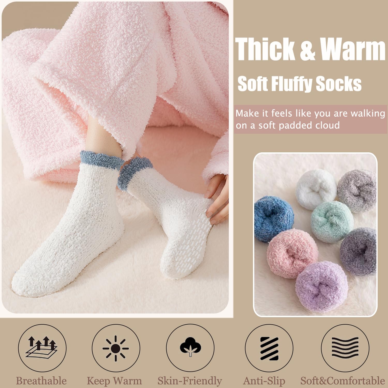 Ginmewrae Women Fuzzy Socks Cozy Soft Fluffy Cute Animal Slipper Socks Sleeping Warm Socks Christmas Gift for Girls: E 6 Pairs Mix Patchwork