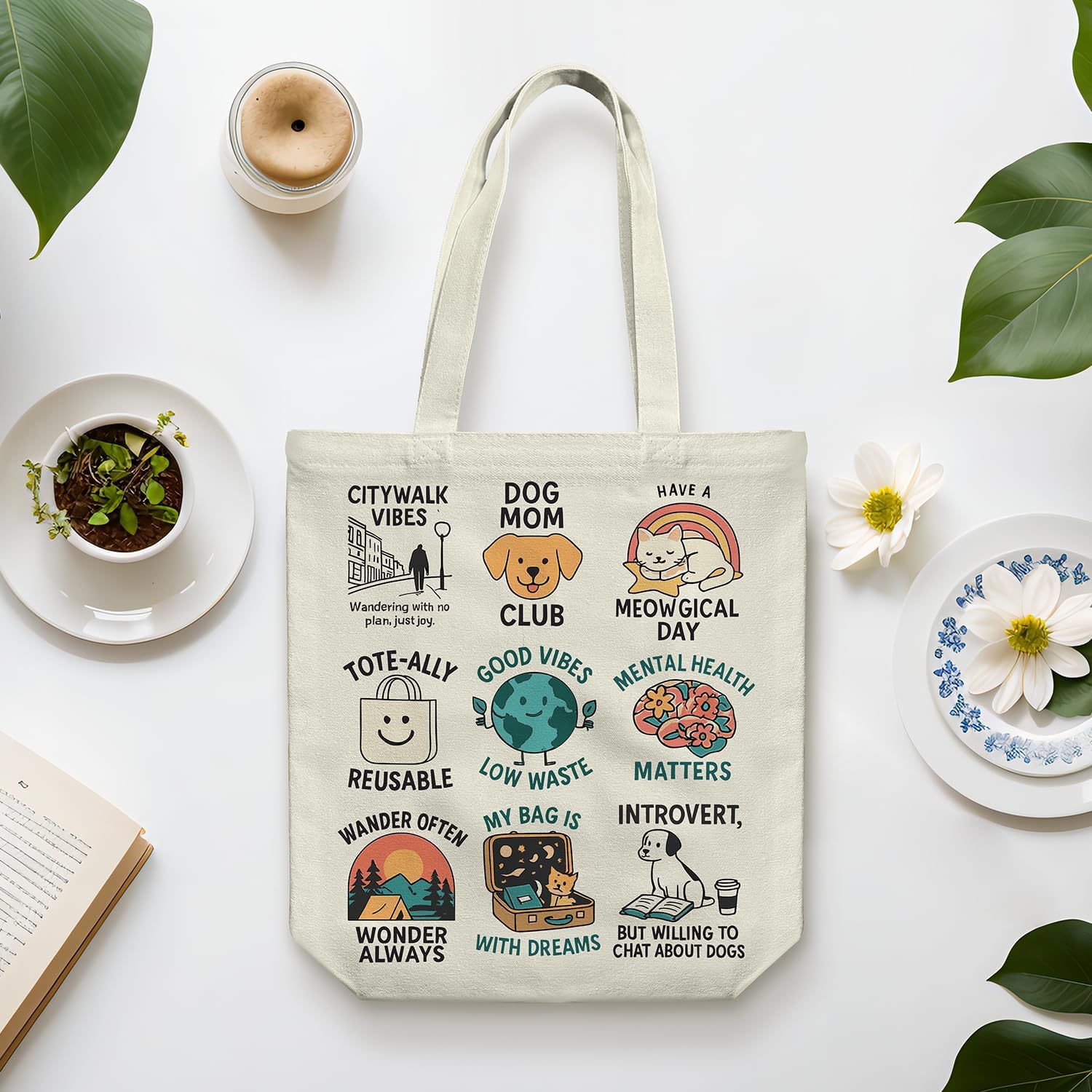 Canvas Tote Bag for Women, Tote Bag with Zipper Inner Pocket, Zippered Canvas Bag for Shopping Work Grocery Everyday - Image 8