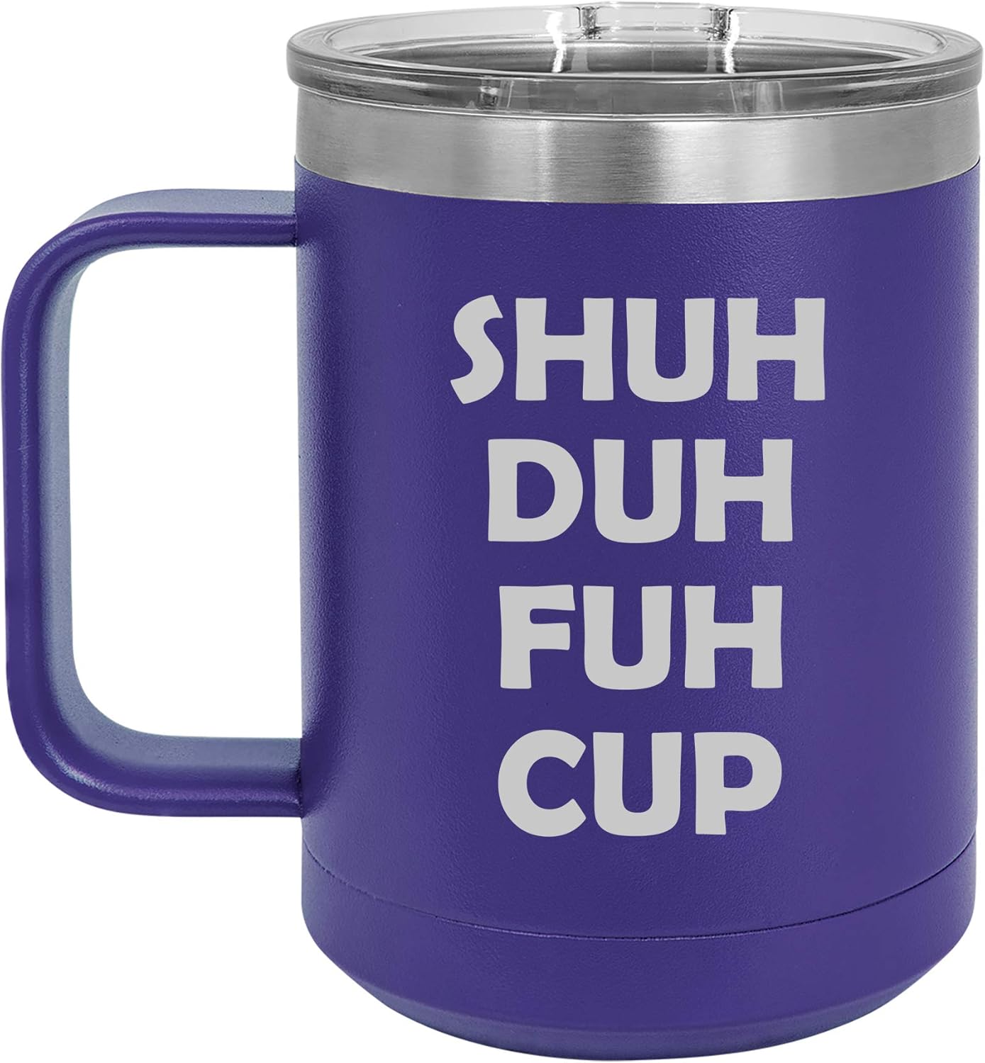 15 oz Tumbler Coffee Mug Travel Cup With Handle & Lid Vacuum Insulated Stainless Steel Shuh Duh Fuh Cup (Silver)