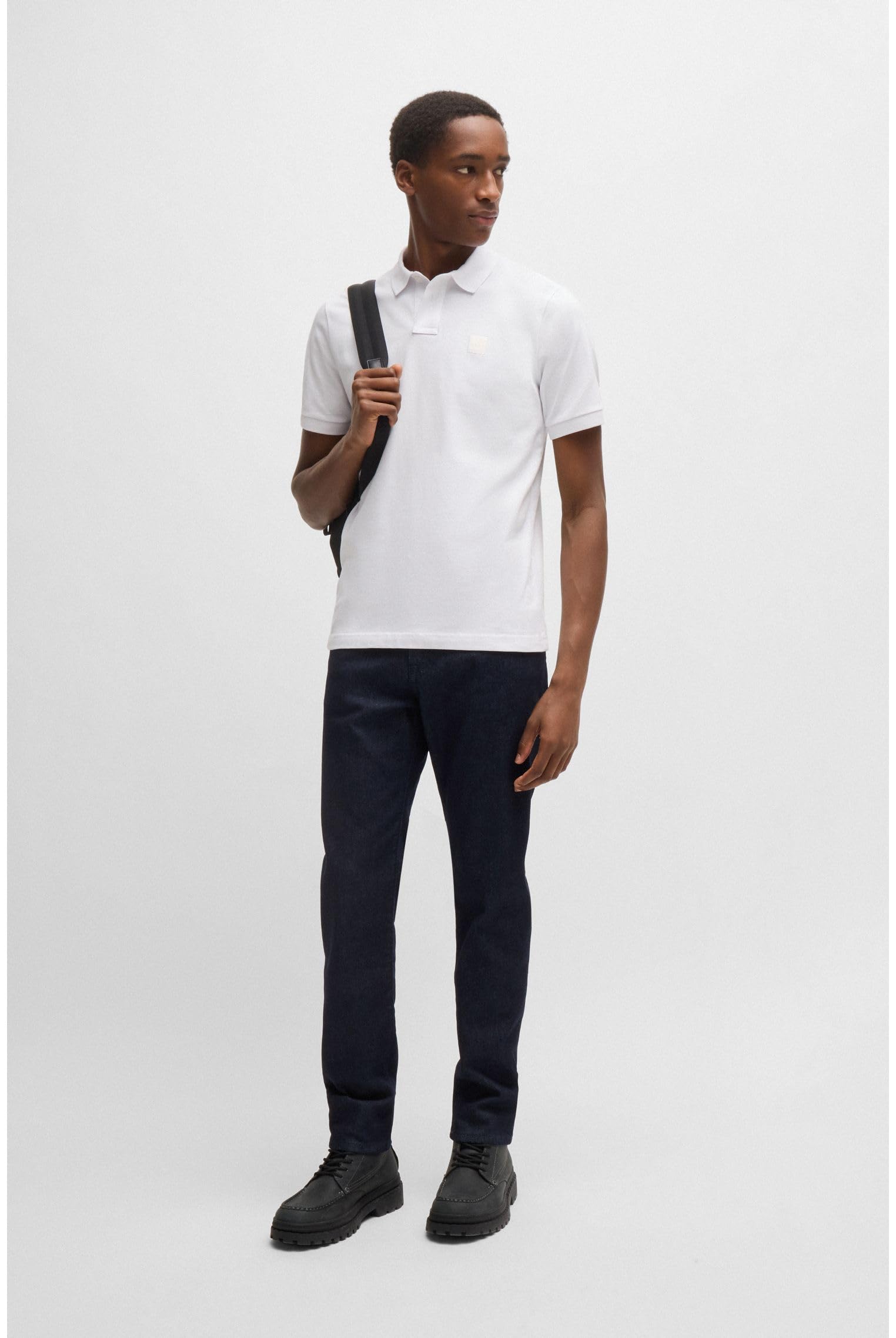 BOSS Męska koszulka polo z elastycznej bawełny z naszywką z logo, White100, L