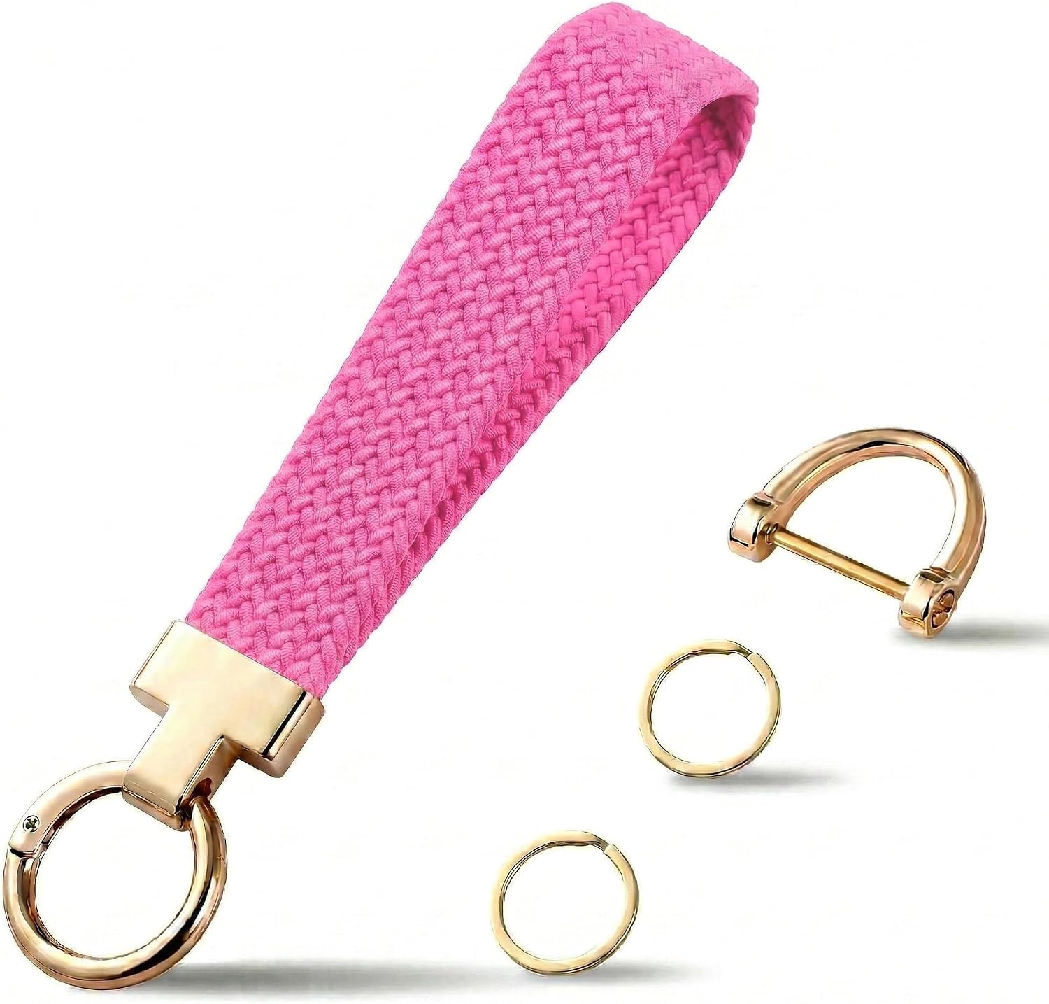Weixiltc Braided Elastic Wristlet Keychain, 3-Key Ring Lanyard