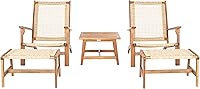 Safavieh Chantelle 5-Piece Acacia Wood Woven Rattan Outdoor Patio Conversation Set PAT7076A - Natural Coastal Style