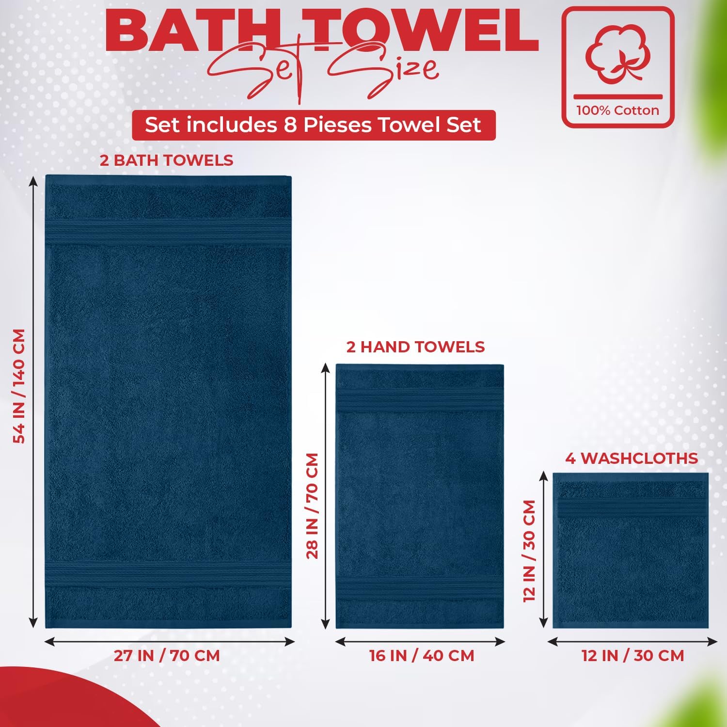 RIVERSIDE 10 Pc Towel Bundle – Includes 2 Bath Sheets (35x70”) + 8 Pc Towel Set [2 Bath Towels (27x54”), 2 Hand Towels (16x28”), 4 Washcloths (12x12”)] – 100% Cotton, Soft, Absorbent & Durable