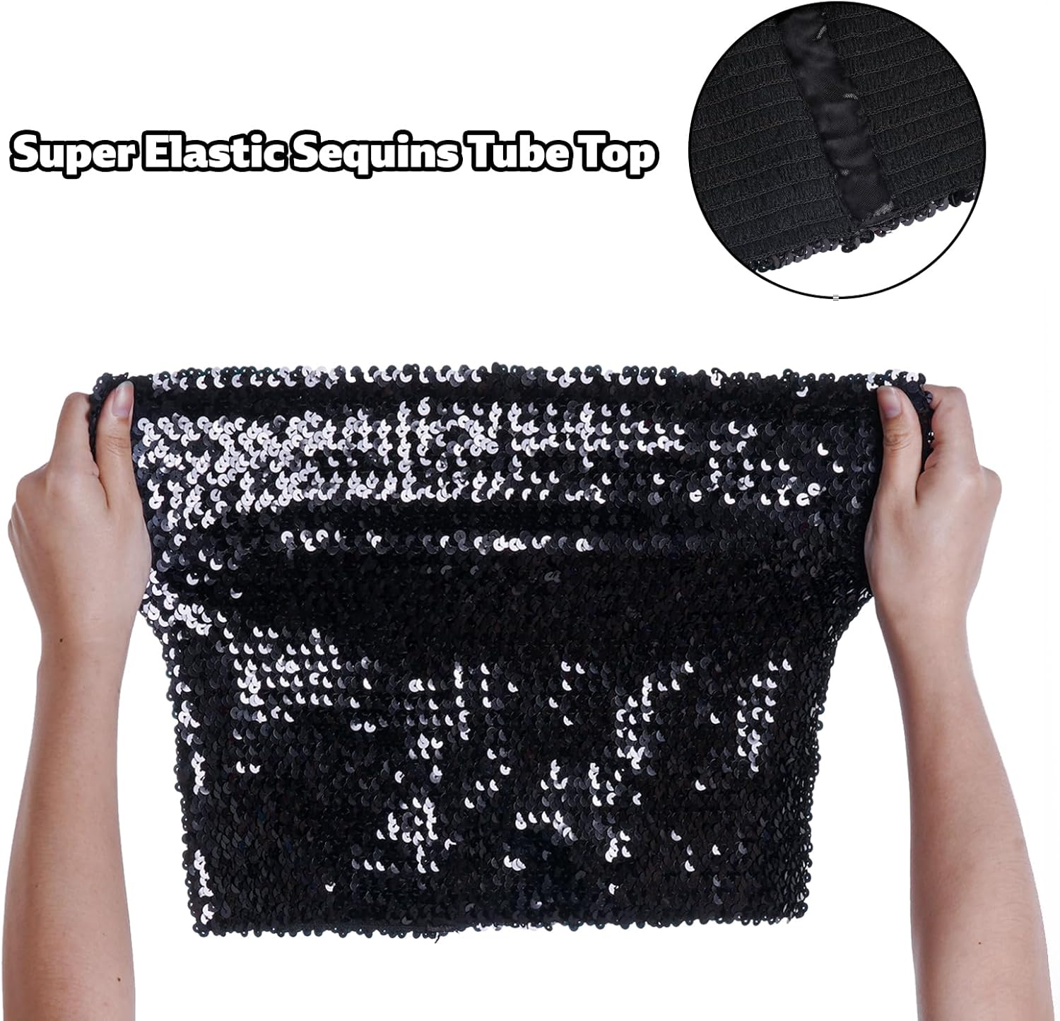 Women's Sequin Tube Top Stretchy Sleeveless Crop Tops Metallic Sparkly Tube Tops for Halloween Party Clubwear - Image 3